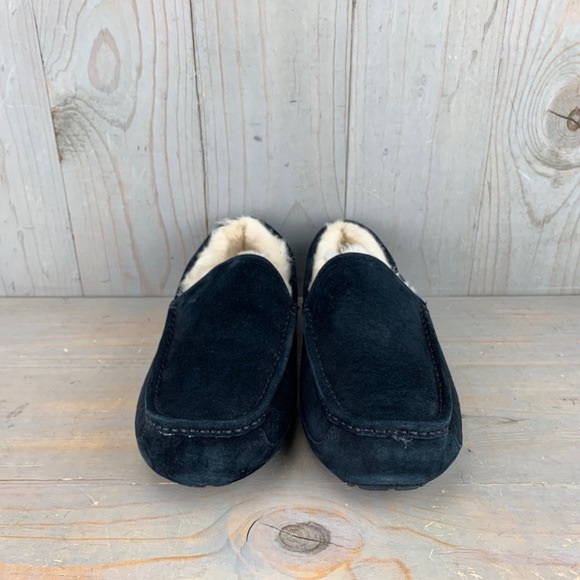 UGG Black Suede Loafers with Cream Lining - Picture 2 of 8